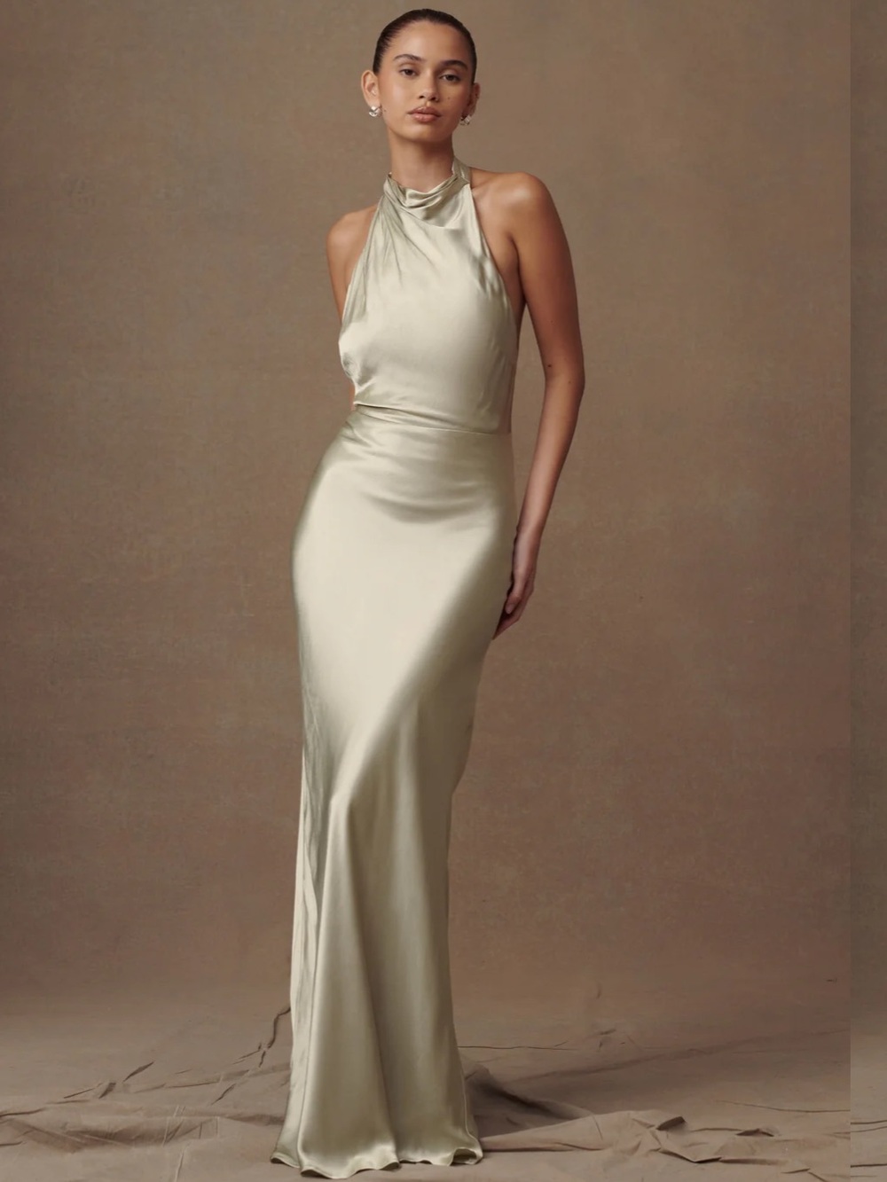 Esther Iridescent Satin Cowl Maxi Dress - Sage Meshki